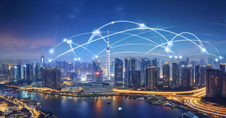 科技AI中国数字经济科技城市线条场景图
